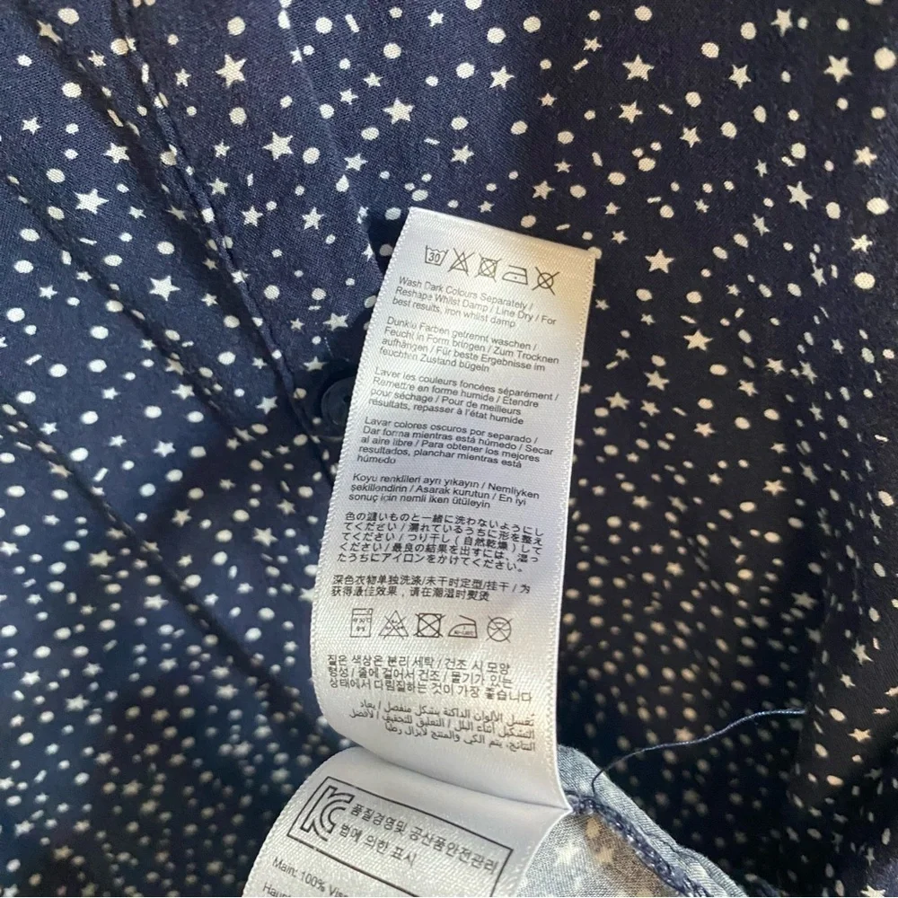 Joules Navy and White Star Print Long Sleeve Button Down Elvina Top Size US 14